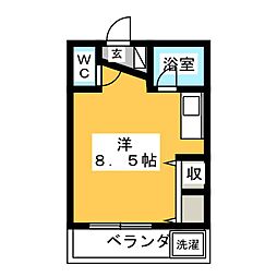 ハイツ木曽路 2階ワンルームの間取り