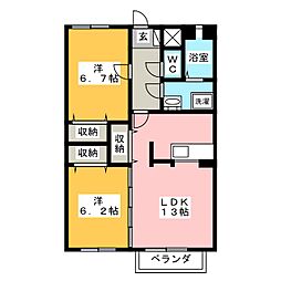 サンライズB 2LDKの間取図画像