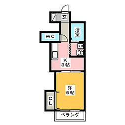 レジデンス創 1Kの間取図画像