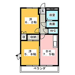 ミートファインB 2DKの間取図画像