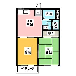 コーポ上野B 2DKの間取図画像