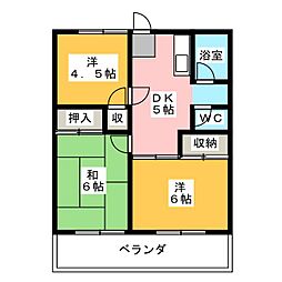 コーポコスモ 3DKの間取図画像