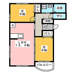 シャン・ド・フルール 2LDKの間取図画像