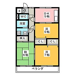 コーポ匠D棟 3DKの間取図画像