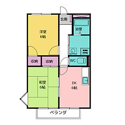 プロムナードアオキB 2DKの間取図画像