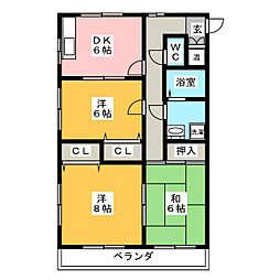 コーポ匠D棟 3DKの間取図画像