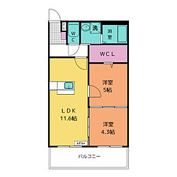 エムリッチ 2LDKの間取図画像