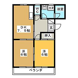 コスモハイツ 2DKの間取図画像