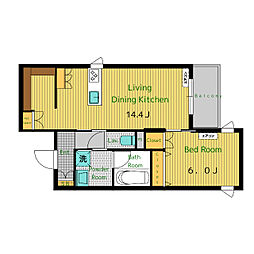 ｃｏｒａｉｌ　ｂｌａｎｃ 2階1LDKの間取り