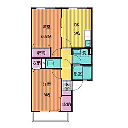 ピンクハット　Ａ棟 2階2DKの間取り