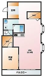 シュロス鵜の森 10階1LDKの間取り