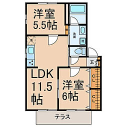 ビバリーＫ＆Ａ 1階2LDKの間取り