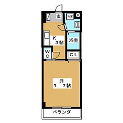 フローラル堀木 8階1Kの間取り