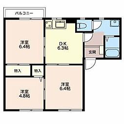 クレアトール菊水C棟 3DKの間取図画像