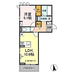 グランドネーフル東日野3 1LDKの間取図画像