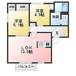 エーデルハイムA 2LDKの間取図画像