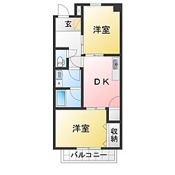 クレール三滝台 2DKの間取図画像