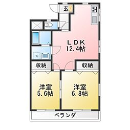 プロムナードK 2LDKの間取図画像