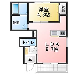 リーブルファイン大治田III 2号棟 1LDKの間取図画像