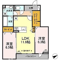 D-chambre 中川原 2LDKの間取図画像