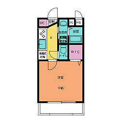 UNITE利平治 1Kの間取図画像