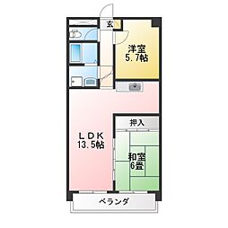 ブラッサム鵜の森 2LDKの間取図画像