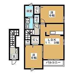 スター　ヒル　Ｍ 2階2LDKの間取り