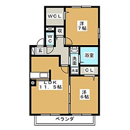 Ｄ−ｒｏｏｍ出来山 1階2LDKの間取り