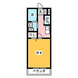 あかつき苑ハイツ2 1Kの間取図画像