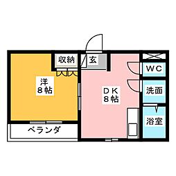 サン・クレスト 1DKの間取図画像
