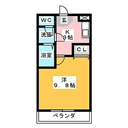 カルチェドミール 1Kの間取図画像