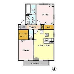 ブラン・ブルー　Ｄ 1階2LDKの間取り