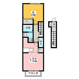 カーサ中野A 2階1LDKの間取り