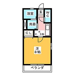 ハーバーライト 1Kの間取図画像