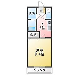 サンコーポヒロサワ 1Kの間取図画像