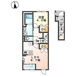 津市高茶屋3丁目アパート 1LDKの間取図画像