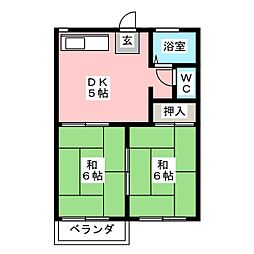フォーブル平田 2階2DKの間取り