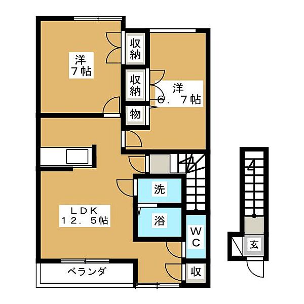 グローバルシティー　H棟 ｜三重県鈴鹿市平田新町(賃貸アパート2LDK・2階・67.28㎡)の写真 その2