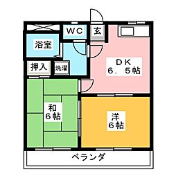 サングリーン奈良 3階2DKの間取り