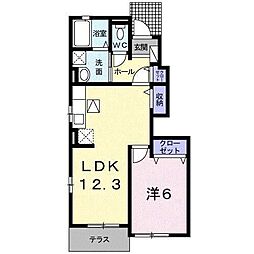 クリスタルコート 1階1LDKの間取り