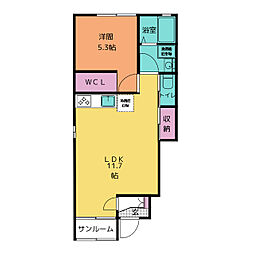 グラシアカーサ 1階1LDKの間取り