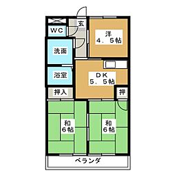 アバンハウスI−Ｂ 4階3DKの間取り
