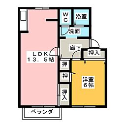セジュール江島本町 1LDKの間取図画像