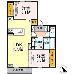 鈴鹿市須賀3丁目アパート 2LDKの間取図画像