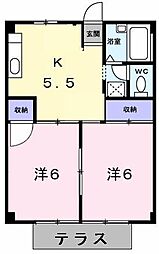 シティハイツ風 2DKの間取図画像