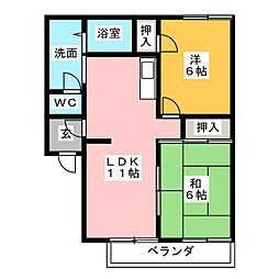 ヴィラ一番館 2LDKの間取図画像