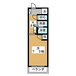 スカイコート大和 1Kの間取図画像