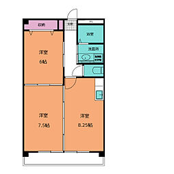 シャトレ桑名 5階2LDKの間取り