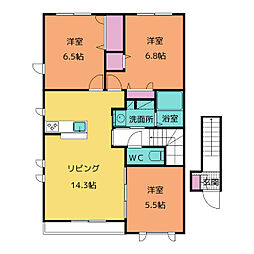 エテルノ　レガーロ　C 2階3LDKの間取り