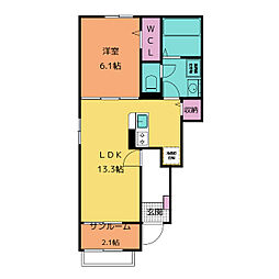 さくらハイツ 1階1LDKの間取り